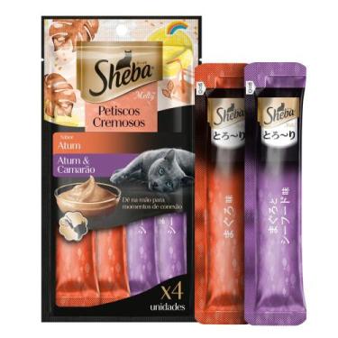 Imagem de Petisco Sheba Cremoso Sabores Atum e Atum e Camarão Gatos Adultos 4 Un