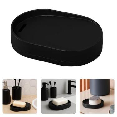 Imagem de Saboneteira De Bancada Preto Oval Banheiro Lavabo Pia Inclinável Escoa
