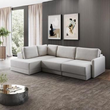 Imagem de Sofá Retrátil com Chaise Esquerdo 5 Lugares 270x205cm Madrid Linho Off