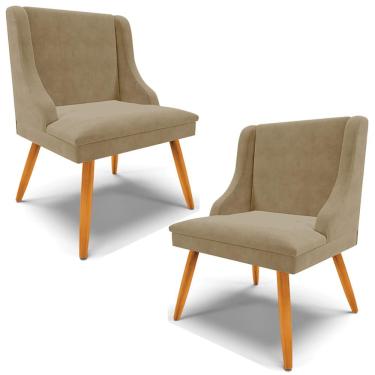 Imagem de Kit 2 Poltronas Decorativas Pés Palito de Madeira Firenze Suede Nude/Natural - Gran Belo
