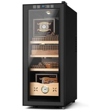 Imagem de Umidor elétrico EUHOMY, capacidade de 35L para 255 charutos, com controle de temperatura, madeira de cedro espanhol, 4 camadas e higrômetro