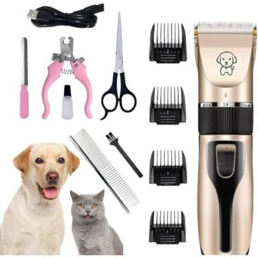 Imagem de Máquina de Tosar Pet Profissional Kit Maquininha de Tosa Silenciosa Aparador Recarregável Para Cães Gatos com Acessórios Tosador Cachorro Bivolt 110/220