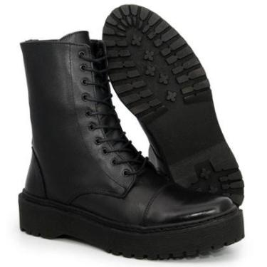 Imagem de Bota Coturno Couro Feminino Militar Solado Tratorado Dia a Dia-Feminino