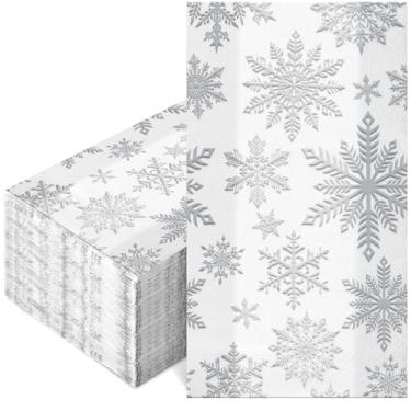 Imagem de 100 peças de papel descartável de guardanapos de Natal - suprimentos de jantar de férias para convidados de floco de neve, prata, branco, flocos de neve, buffet, toalhas de mão, decorações