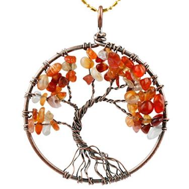 Imagem de SUNYIK Colar com pingente de árvore da vida com pedra preciosa Tumbled para mulheres e homens Vermelho