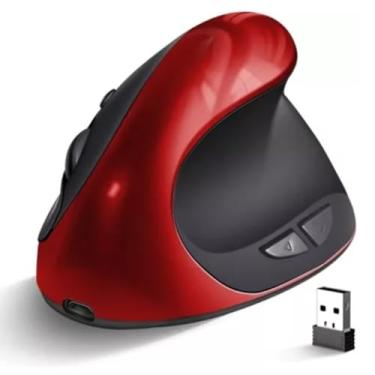Imagem de Mouse Vertical Ergonômico Sem Fio Recarregável DPI Ajustável USB 2.4G Compatível com Windows Mac Redução deTensão no Pulso Vermelho