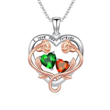 Imagem de WYDDO Colar de pedra do mês de nascimento para mulheres, mãe, colar com pingente de coração, joia de pedra de nascimento da família das mães, colar de flor rosa de aniversário para mãe, presente de