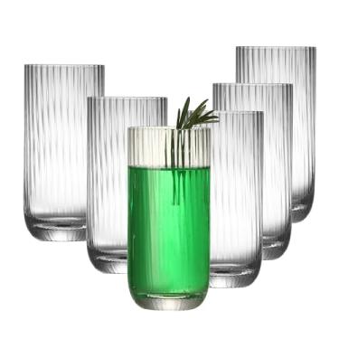 Imagem de Conjunto de 6 copos Collins, conjunto de copos Highball, 450 ml, design canelado transparente para água, coquetéis, mojito