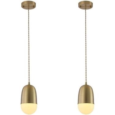 Imagem de Luminária Pendente Glod Para Ilha De Cozinha Lâmpada Pendurada Moderna Para Sala De Jantar Luzes Penduradas Ajustáveis Com Sombra De Vidro Para Quarto Corredor Bar Loja, 2PACK