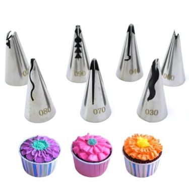 Imagem de Pacote com 7 pontas de confeiteiro de aço inoxidável sem costura, bico de saia plissada, ferramentas de decoração de bolo para pastelaria, fondant e cupcake