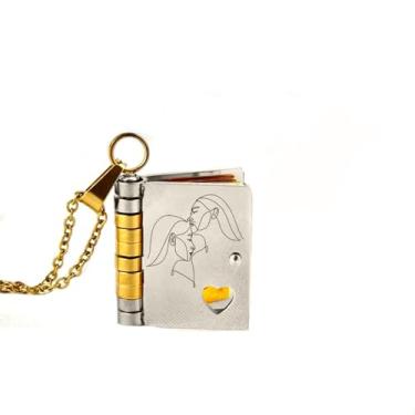 Imagem de ziella Colar To My Love Book para mulheres, colar aberto de várias camadas com 6 páginas de informações gravadas, colar de medalhão de coração presentes para irmã/esposa/amor/namorada/mãe