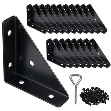 Imagem de Suporte de canto triangular de 6 cm pacote com 20 - suportes de conector de prateleira de ângulo de metal de 90° para armários e móveis | Cadeiras de madeira/mesas/molduras de cama juntas agitadas