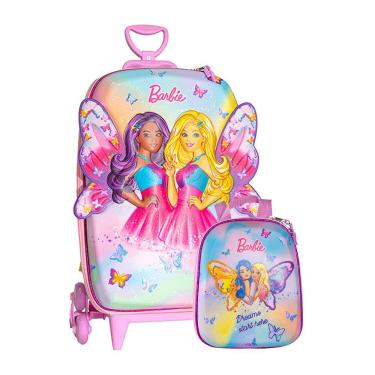 Imagem de Mochila Roda Tripla Barbie Borboleta 3D Lancheira Escolar