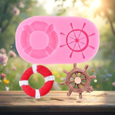 Imagem de Molde para fondant de leme de âncora, boia salva-vidas, moldes de silicone para decoração de bolos, cobertura de cupcake, chocolate, doces, pasta de goma de açúcar, argila de polímero