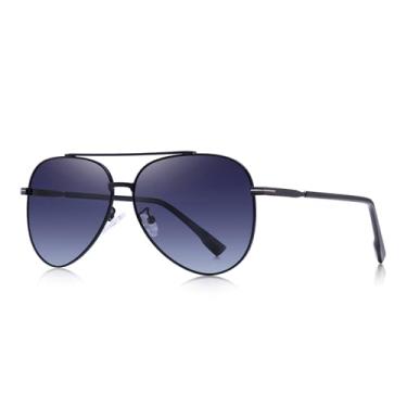 Imagem de Design masculino feminino clássico retrô rebite óculos de sol polarizados TR90 pernas design mais leve armação oval UV400, Armação preta/lente gradiente preta, Lens Width: 51 Millimeters