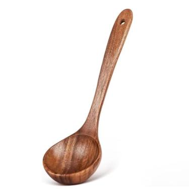 Imagem de Concha de madeira com cabo longo, utensílios para sopa, utensílios de cozinha, colher de servir, feito de madeira