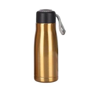 Imagem de Garrafa Térmica Inox 350ml com Alça de Corda | Tampa Antivazamento e Isolamento Térmico para Bebidas Quentes e Frias (Dourado)
