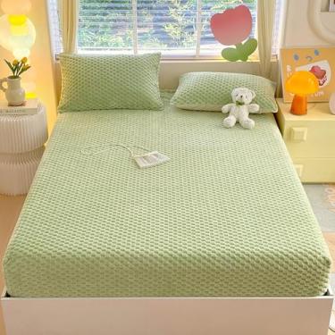 Imagem de ZIQINPSQ Lençol de lã aconchegante casal, ultramacio e felpudo para o inverno, lençol de baixo de veludo de 38 cm com bolso profundo (antiestático e quente), verde
