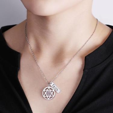 Imagem de Colar de semente de mostarda hexagrama masculino e feminino de aço inoxidável, pingente de fé para inspiração cristã | Símbolo de coragem e perseverança para joias de Natal de Ação de Graças YA4436