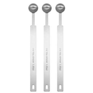 Imagem de Generic 3 colheres medidoras individuais 1/4 colher de chá (1,25 ml) colher de chá/colher de sopa de aço inoxidável 430 única tigela quadrada pequena colher de medição de cabo longo