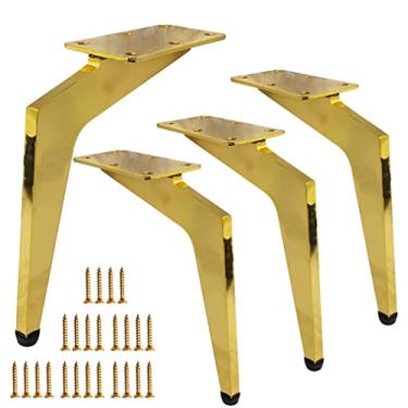 Imagem de Hyever Pés oblíquos de substituição de móveis de metal dourado de 15 cm estilo moderno para sofás, cadeiras, armários, conjunto de 4