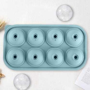 Imagem de Bandeja de silicone para cubos de gelo de verão com tampa - 8 cavidades redondas - azul nórdico