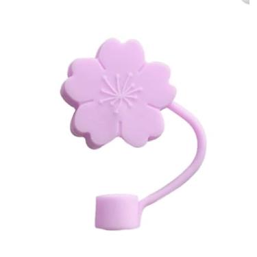 Imagem de Tampa roxa de palha Sakura, capa fofa de silicone para copo Stanley, canudo à prova de poeira, pontas de canudo reutilizáveis, dispensadores de canudo (HD470)