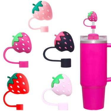 Imagem de AIOMISKO Toppers de palha 3D, capas de palha de silicone macio, adequado para canudos de 10 mm, compatível com Stanley Cup 30 e 1,134 g, acessórios reutilizáveis à prova de poeira, flor de coração de