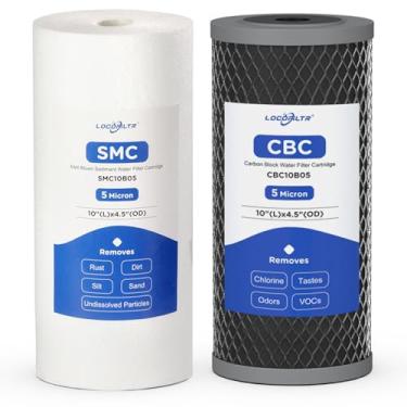 Imagem de Conjunto de cartuchos de substituição de filtro de água de bloco de carbono de 2 estágios 5 mícrons 25,4 cm x 11,4 cm para WGB21B, FP15B, FC15B, F2WGB21B, F4WGB21B e sistema de filtro de água de 2