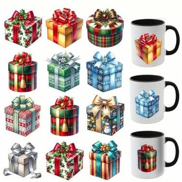 Imagem de 12 peças, saco de Natal, gravata borboleta, caixa de presente, UV DTF, envoltórios de copos, adesivo à prova d'água para copos de vidro, móveis, artesanato DIY, adesivos de transferência para garrafa