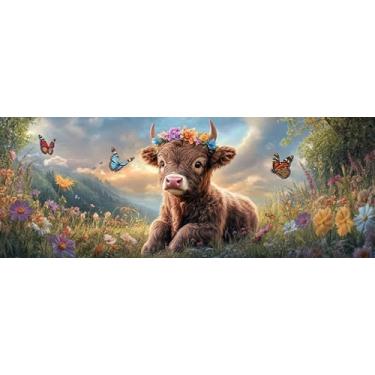 Imagem de VAIIEYO Kits de arte de diamante grande para adultos vaca, arte de diamante borboleta animal, kits de pintura de diamante grande, tela de artesanato de strass redondo para decoração de parede de casa