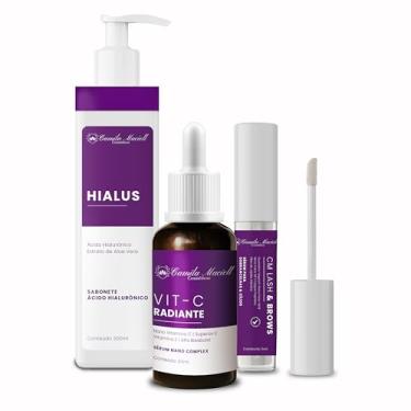 Imagem de Kit com 3 Peças - Luminosidade & Renovação Camila Maciell - Sabonete Facial + Vitamina C + Sérum Fortalecedor para Cílios e Sobrancelhas