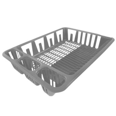 Imagem de Escorredor De Louças Com Organizador De Pratos Lateral Livre De Bpa Plasvale Cinza