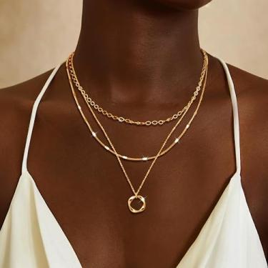 Imagem de Colares em camadas para mulheres, colar empilhável, corrente de ouro com pingente de moeda, joia delicada, presente para esposa e mãe