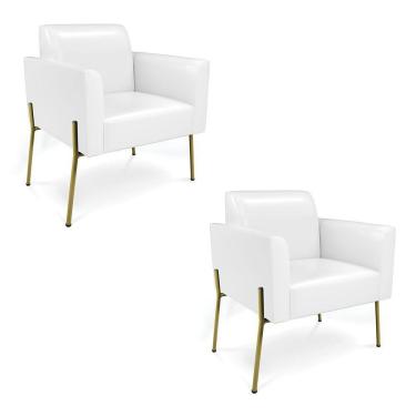 Imagem de Poltrona Pé De Ferro Dourado Kit 2 Para Sala Marisa Corano Branco D03