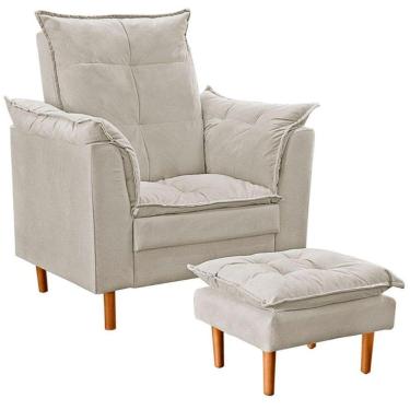 Imagem de Poltrona De Amamentação Com Puff Quarto Bebê Leticia Suede Bege