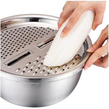Imagem de Kit 4 em 1 Ralador Fatiador com Tigela de Aço Inox Multiuso Bowl para Saladas e Legumes