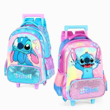 Imagem de Mochila de Costas Stitch + Estojo Triplo  Holográfica  Azul ou Roxa - 