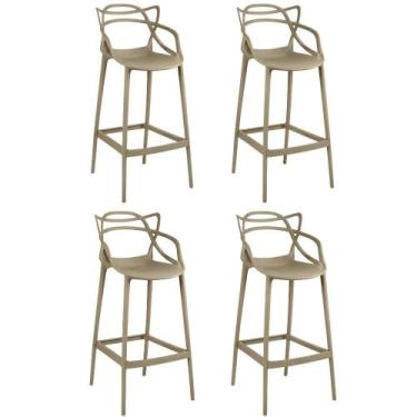 Imagem de Kit 4 Banquetas Allegra com Encosto Design Cozinha/Bancada - Nude - Ma