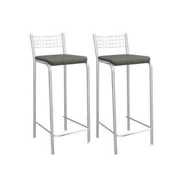 Imagem de Banqueta Sala De Jantar Gênova 2b705cr Aço Kit 2 Un Cromado-linho Escuro - Kappesberg