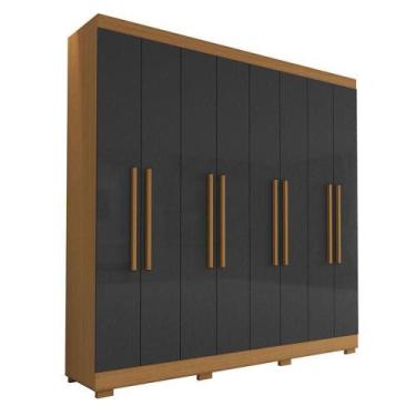Imagem de Guarda Roupa Casal Ambiente Porto 8 Portas 4 Gavetas Freijó Grafite - 