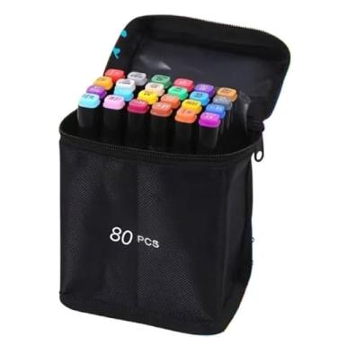 Imagem de KIT DE Caneta Marcadora 80/120 CORES+LIVRO 48 FOLHAS Ponta Dupla Conjunto de canetas colorida marker Artes (80 CORES+URSO AZUL)