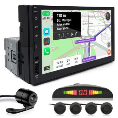 Imagem de Kit Multimídia 1 Din 7 Polegadas + Câmera Ré + Sensor Ré Preto Kicks 2