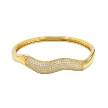 Imagem de Bracelete feminino dourado folheado à ouro 18k, cravejado com zircônias, pulseira feminina luxo festa