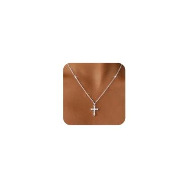 Imagem de Amicon Colar feminino com cruz de ouro delicado banhado a ouro 14 K com pingente de cruz de diamante simples, colares de cruz com pingente de fé, joias modernas, presentes, Latão, Sem Pedra Preciosa