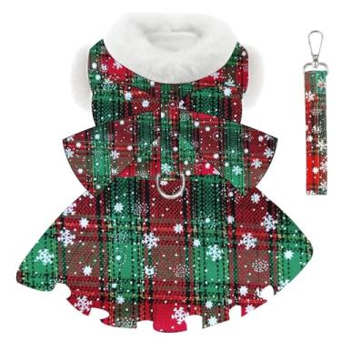 Imagem de Suéter de Natal para cães com arnês conjunto de trela quente de lã macia xadrez roupas para meninas pequenas roupas de inverno casaco de inverno PP vestidos para cães pequenos