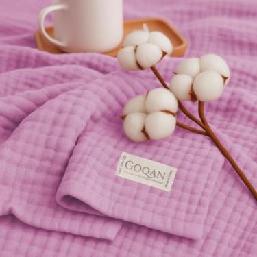 Imagem de Goqan Cobertor de musselina King Size 90 x 108 – 100% algodão 4 camadas Boho musselina cobertor para adultos, leve, macio, respirável para cama, sofá - rosa