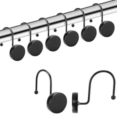 Imagem de YanKiTour Ganchos de cortina de chuveiro, pacote com 12 anéis de resina de imitação de grão de madeira, cabides decorativos redondos para banheiro, quarto, sala de estar, decorações artísticas (gancho