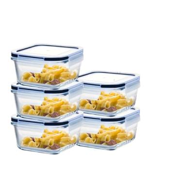 Imagem de Porta Frios Hermetico, Kit 5 Ou 10 Potes Vidro Hermético 400ml Quadrado Premium Marmita Fitness(600ML - QUADRADO,KIT10 UNIDADES)