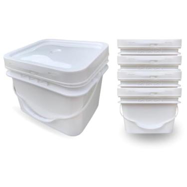 Imagem de Balde Retangular 10 Litros com Tampa Lacre e Alça Plástica | Plástico Resistente | Atóxico e Reutilizável | 100% BPA Free | Nastripack | KIT 5 PEÇAS